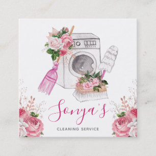 Carte De Visite Carré Service de nettoyage Aquarelle florale