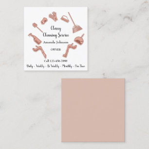 Carte De Visite Carré Service de nettoyage classique Logo Or Maison de f