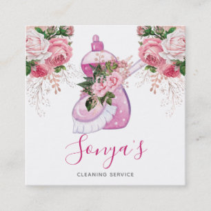 Carte De Visite Carré Service de nettoyage Fleur Aquarelle plat savon