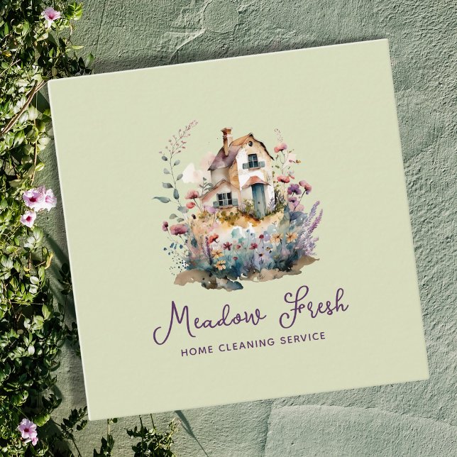Carte De Visite Carré Service De Nettoyage Maison Cute Floral (Créateur téléchargé)
