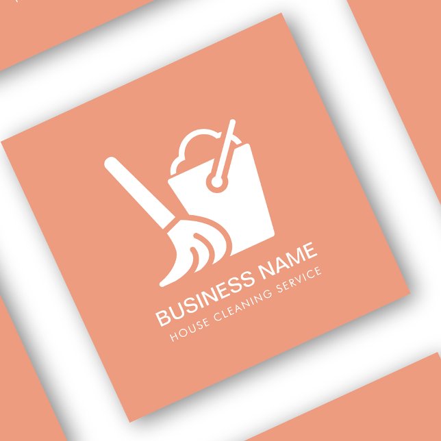 Carte De Visite Carré Service De Nettoyage Maison Logo Simple Peach Pink (Créateur téléchargé)