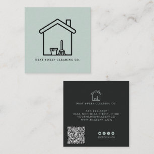 Carte De Visite Carré Service de nettoyage minimaliste CODE QR de la mar