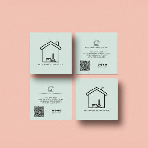 Carte De Visite Carré Service de nettoyage minimaliste CODE QR Marque En