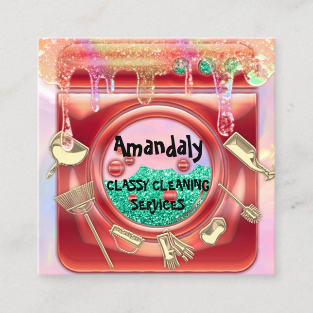 Carte De Visite Carré Service de nettoyage QRCode Lancement de disques G (Devant)