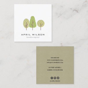 CARTE DE VISITE CARRÉ SERVICE DE PAYSAGE PASTEL GREEN TREE TRIO
