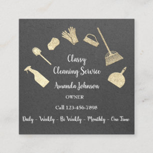 Carte De Visite Carré Services de nettoyage classique Logo Gold Maid Kra