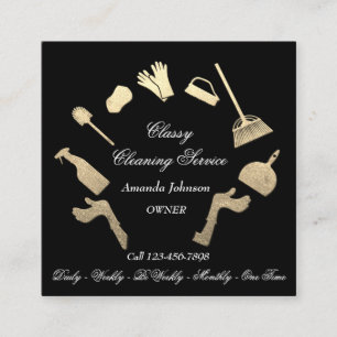Carte De Visite Carré Services de nettoyage classique Logo Or Maison de 