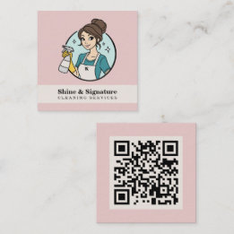 Carte De Visite Carré Services de nettoyage de femme de ménage rose Code