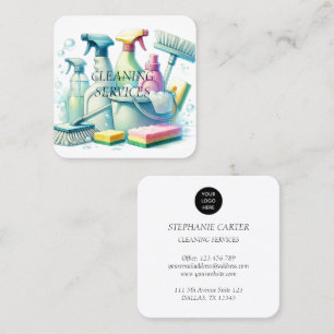 Carte De Visite Carré Services de nettoyage de logo Aquarelle commercial
