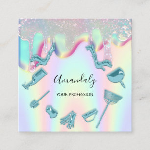 Carte De Visite Carré Services de nettoyage de maison domestique Logo Ho