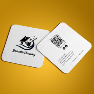 Carte De Visite Carré Services de nettoyage Qr Code Blanc Médias sociaux