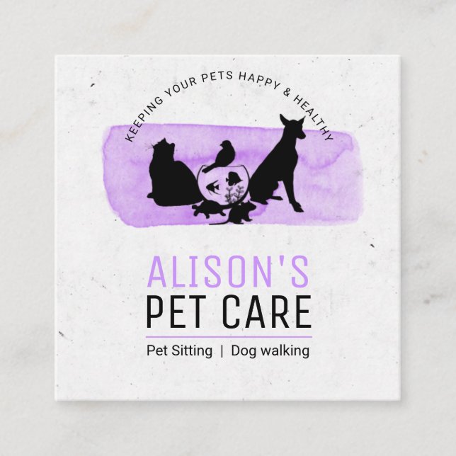 Carte De Visite Carré Services de soins pour animaux / Services de soins (Devant)