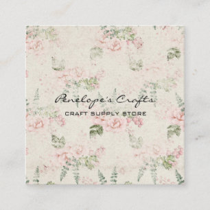 Carte De Visite Carré Shabby Vintage rose floral botanique 