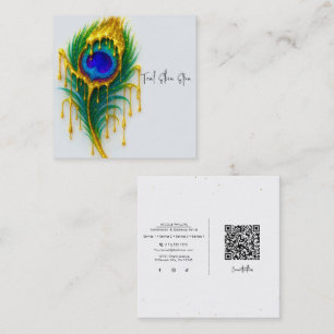 Carte De Visite Carré Shimmer Gold Drity Beauty Glam Peacock Feather