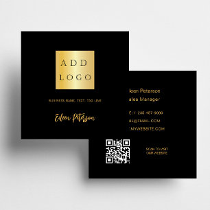 Carte De Visite Carré Signature en or noir code Qr logo