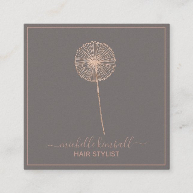 Carte De Visite Carré Signature rose or Dandelion | Entreprise carré (Devant)