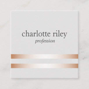 Carte De Visite Carré Silver Gray   Double Rose Gold Stripes élégant