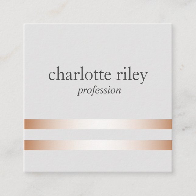 Carte De Visite Carré Silver Gray | Double Rose Gold Stripes élégant (Devant)