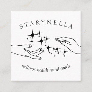 Carte De Visite Carré Simple Black Stars Energy Hands Reiki Therapy