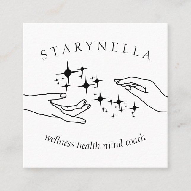 Carte De Visite Carré Simple Black Stars Energy Hands Reiki Therapy (Devant)