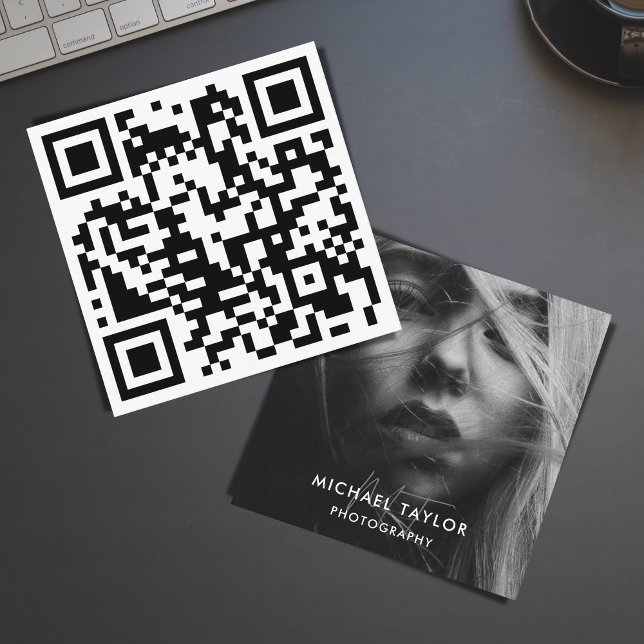 Carte De Visite Carré Simple Custom Modern Social Media QR Code Photo (Créateur téléchargé)
