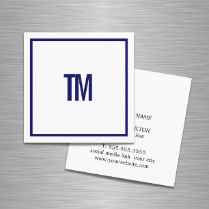 Carte De Visite Carré Simple Élégant Monogramme Bleu Blanc Avocat