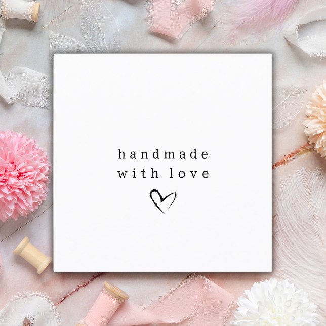 Carte De Visite Carré Simple fait à la main avec coeur d'amour | Noir et (Créateur téléchargé)