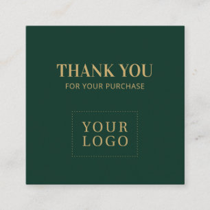 Carte De Visite Carré Simple Forest Green & Gold Merci
