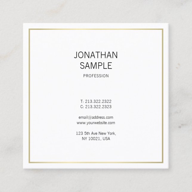 Carte De Visite Carré Simple Gold Look Moderne Professionnel Élégant Pla (Devant)