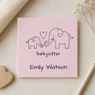 Carte De Visite Carré Simple Mama Bébé Éléphant Coeur Garde d'enfants 
