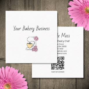Carte De Visite Carré Simple mélangeur de gâteau Floral Pastry Chef Code