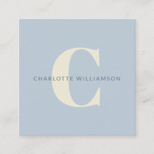Carte De Visite Carré Simple Monogramme Personnalisé et Nom en Bleu  
