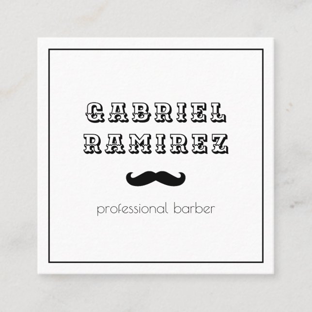 Carte De Visite Carré Simple Moustache Barber Moderne (Devant)