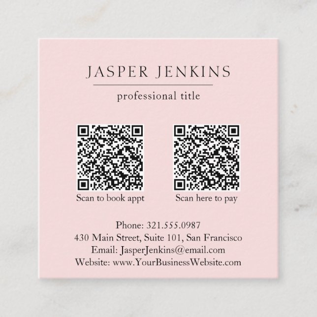 Carte De Visite Carré Simple rose Professionnel Minimal QR Code moderne (Devant)