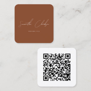 Carte De Visite Carré Simple Terracotta Script manuscrit code QR
