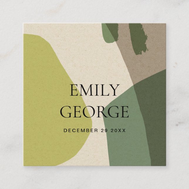 CARTE DE VISITE CARRÉ SITE ABSTRAIT MODERNE LIME GREEN ART MARIAGE (Devant)