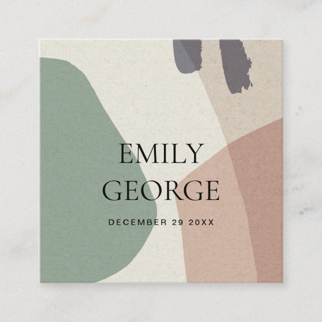 CARTE DE VISITE CARRÉ SITE ABSTRAIT MODERNE PEACH GREEN ART MARIAGE (Devant)