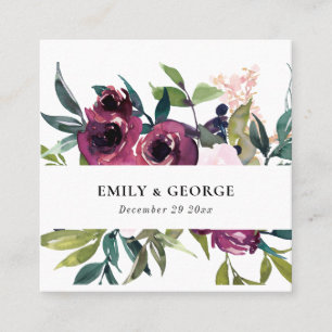 CARTE DE VISITE CARRÉ SITE MARIAGE DE BURGUNDY FLORAL BUNCH BRILLANT