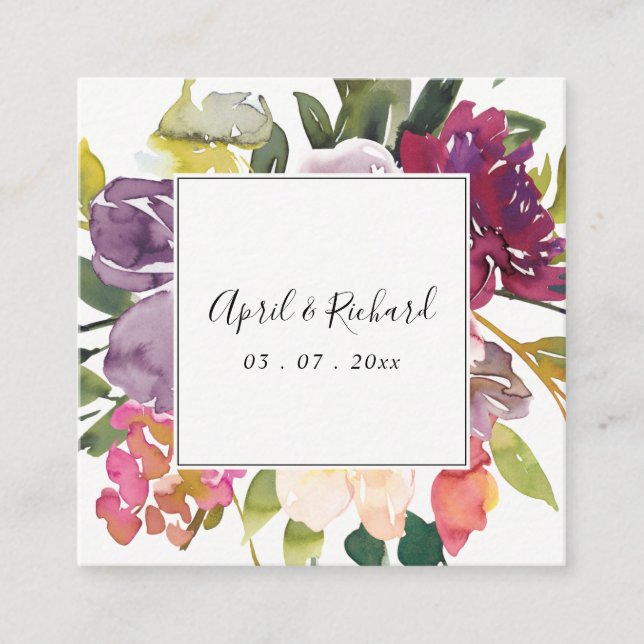 CARTE DE VISITE CARRÉ SITE MARIAGE FLORAL BLANC JAUNE BURGUNDY BURGUNDY (Devant)