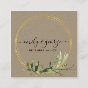 CARTE DE VISITE CARRÉ SITE WEB MARIAGE KRAFT GREEN FOLIAGE WATERCOLOR