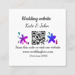 Carte De Visite Carré Site web mariage minimal simple Q R code ajouter n