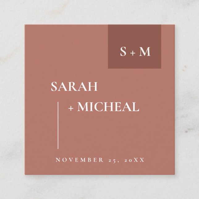 CARTE DE VISITE CARRÉ SITE WEB MARIAGE SCANDI TERRACOTTA RUST MONOGRAM (Devant)