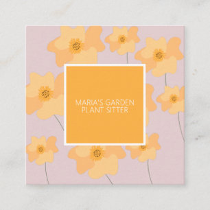 Carte De Visite Carré Sitter de jardin de fleurs de pavot jaune rose