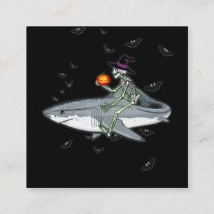 Carte De Visite Carré Skeleton équitation requin - Drôle cadeau Hallowee