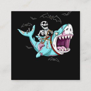 Carte De Visite Carré Skeleton équitation Zombie Shark Funny Halloween c