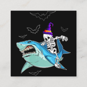 Carte De Visite Carré Skeleton Riding Shark Funny - Cadeau d'Halloween f