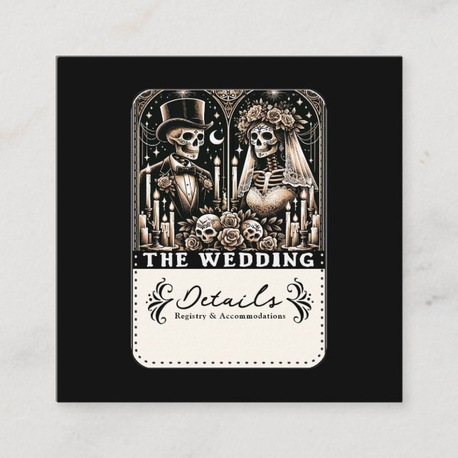 Carte De Visite Carré Skeletons de Tarot MARIAGE Mariée et Salle (Devant)