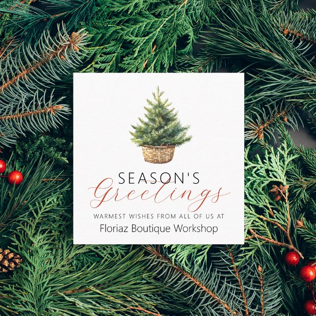 Carte De Visite Carré Small Business Christmas Tree Winter Greenery (Small Business Christmas Tree Winter Greenery Square Business Card)