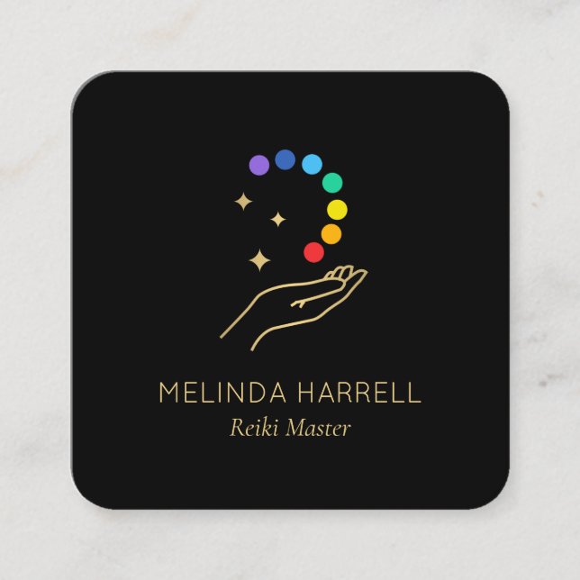 Carte De Visite Carré Soin Logo Main Reiki, Massage, Wellness Noir (Devant)