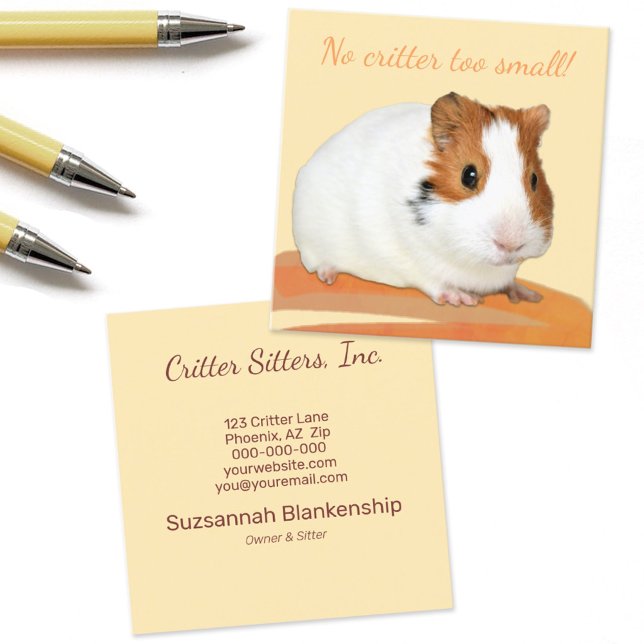 Carte De Visite Carré Soins aux animaux de compagnie mignons Guinée Pig  (Créateur téléchargé)